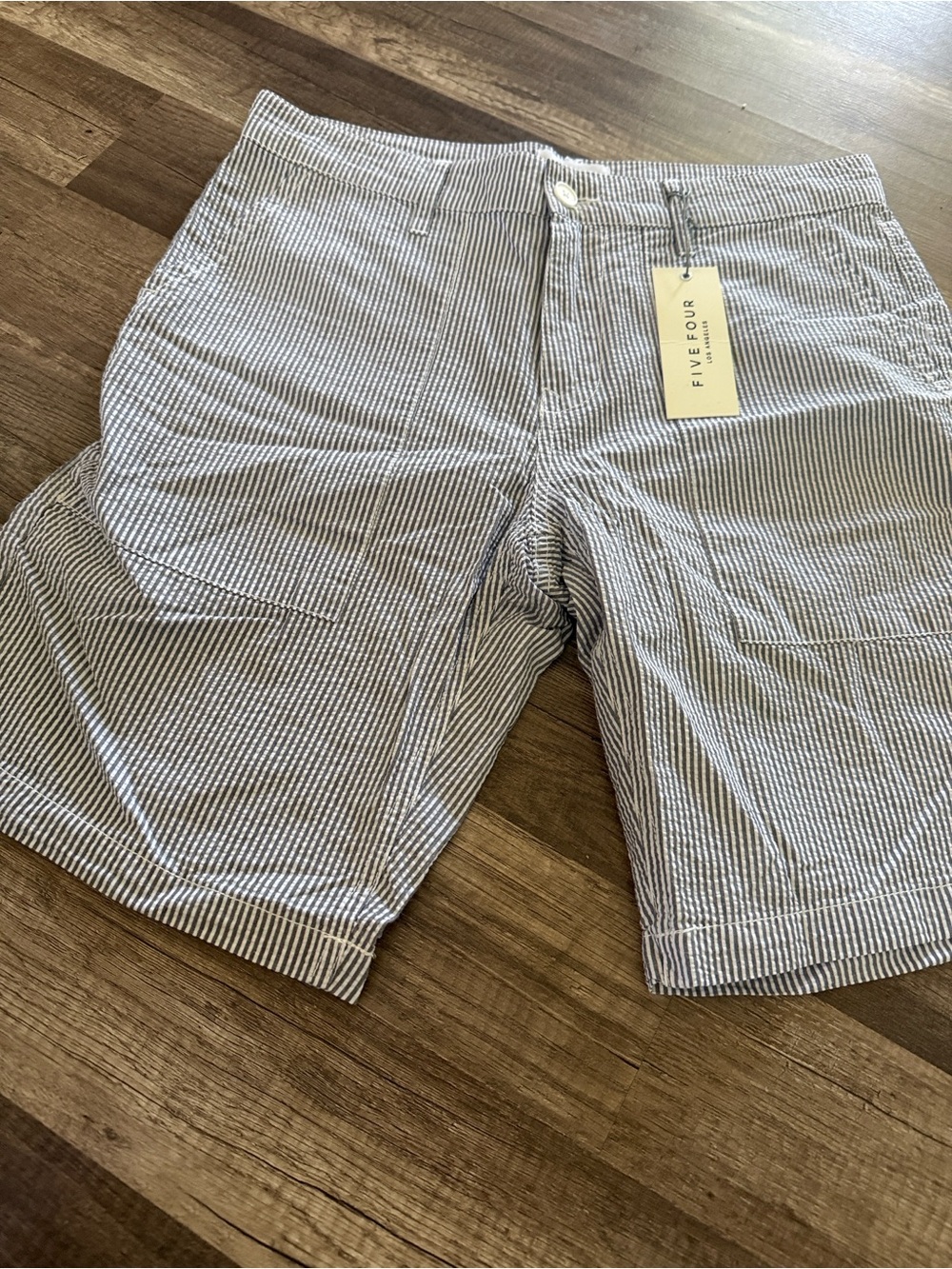 Five Four Men's Seersucker Stripe Shorts in Navy and White